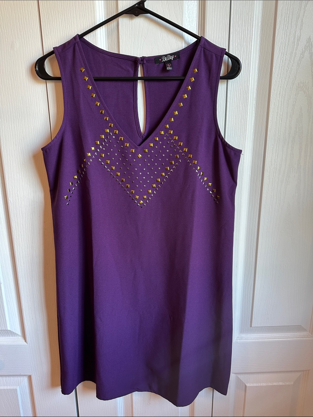 BeBop Purple Sleeveless Studded V-Neck Dress